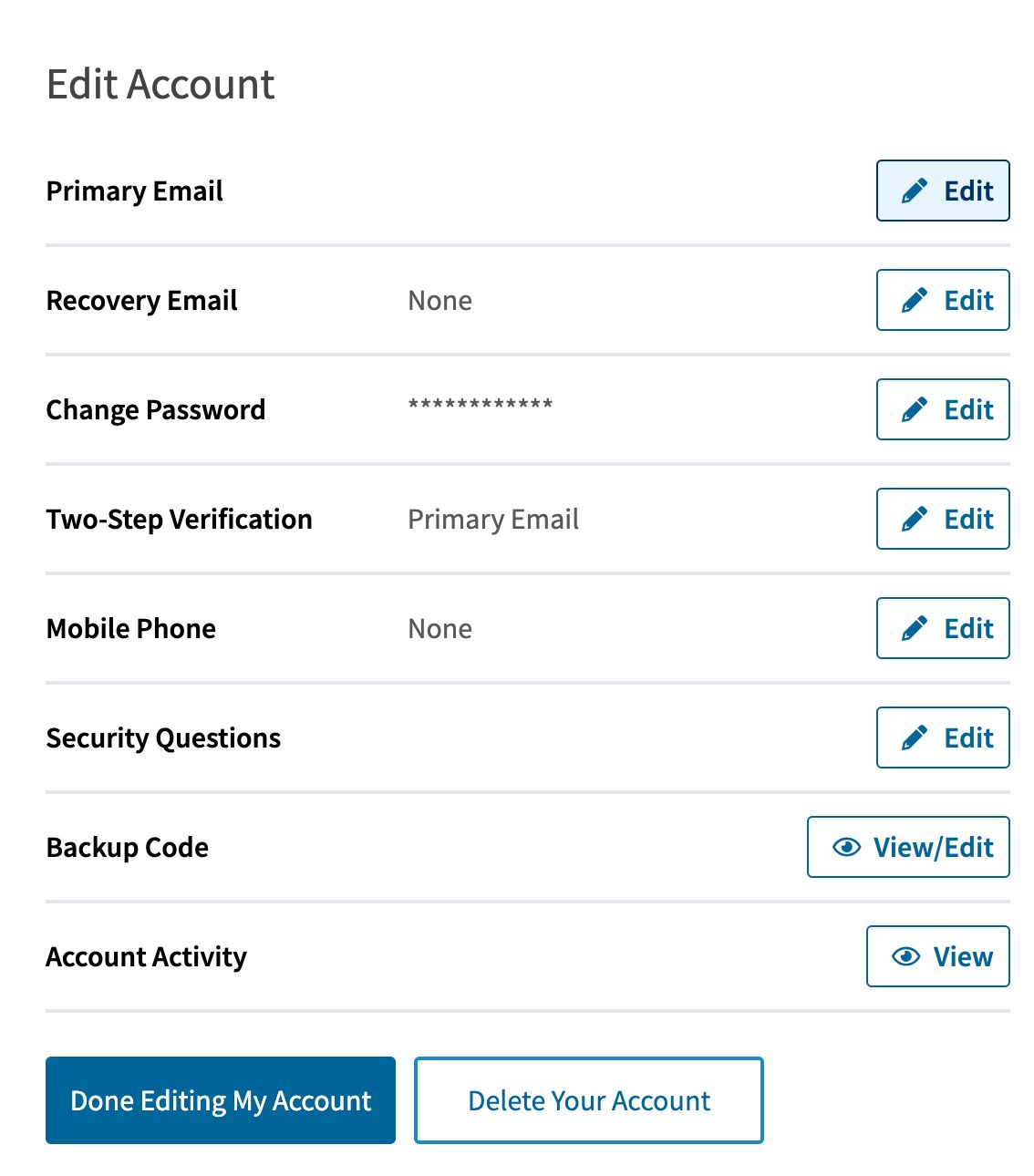 Tela de edição de Primary Email na USCIS