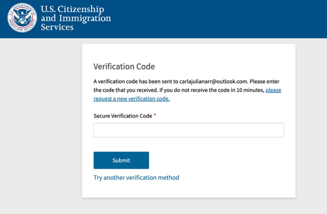 Tela de inserção do código de verificação